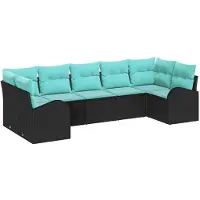 vidaXL Tuinset met 7 zitplaatsen, zwart en turquoise, van polyrotan