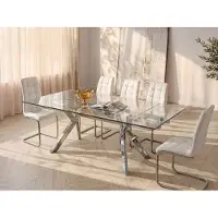 Vente-unique Uitschuifbare eettafel VELIKA - Gehard glas en metaal - 6 à 8 personen