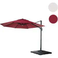 Mendler Gastronomie-scherm met pergola, model HWC-A96, zonnescherm, rond, diameter 3,5 meter, polyester, aluminium/staal, 26 kg, bordeauxrood, inclusief standaard, draaibaar