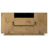 MODFU - Dressoir - 2 Laden, 2 Kasten En Open Vak - Modern - Woonkamer - Hout, Glas En Metaal - Licht Eiken - 140 x 40 x 70 cm
