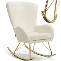TecTake Swing Schommelstoel – Gestoffeerde Bouclé Fauteuil met Stalen Glijders en Extra Dik Zitkussen – Scandinavisch Design, Onderhoudsvriendelijk en Ergonomisch – creme/goud