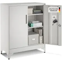 TecTake Stalen Archiefkast - 80 x 40 x 100 cm - Opbergkast voor Kantoor, Garage - Kantoorkast - Documenten Kast - 2 Deuren met Magneetsluiting en Sleutel - 2 Verstelbare Planken - Locker - Grijs