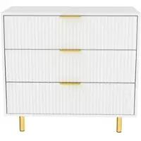 MODFU - Ladekast Met 3 Laden - Modern Design - Voor Slaapkamer Of Hal - MDF - Wit En Goud - 80 x 40 x 72 cm