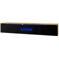OKWISH TV-Meubel – Moderne Serie – 3 Deuren – Met 16-Kleuren LED Bluetooth App – Hoogglans+Mat Ontwerp Met Opbergruimte – MDF;Spaanplaat Zwart+Bruin – 180×35×30 cm