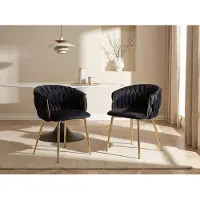 Vente-unique Set van 6 stoelen met armleuningen in fluweel en goudkleurig metaal - Zwart - ELEGANO