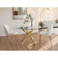 Vente-unique Ronde eettafel – 4 personen – Gehard glas en goudkleurig metaal – Transparant – COSIMA