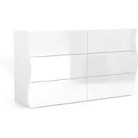Dmora Aton - Ladekast, 155x40x82h cm Wit Glanzend, 6 Laden Italy