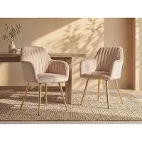 Vente-unique Set van 2 stoelen met armleuningen van velours en goudkleurig metaal - Beige - ELEANA