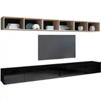 AX Living Wandmeubel Modern Kossana 33 – 300 cm, Eikenhout (goudkleurig) / Zwart