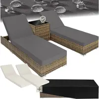 TecTake - 2 aluminium ligbedden incl. tafel-Wicker tuinset-incl.beschermhoes -natuur-403771