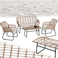 TecTake Bistroset Molfetta XL - Tuinset voor 4 Personen - Weerbestendige Loungeset - 2 Tuinstoelen, Tuinbank en Tuinafel - Inclusief comfortabele Kussens - Zitgroep voor Tuin, Balkon en Terras