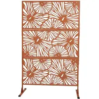 Vente-unique Buitenscherm met opengewerkt bloemenmotief in metaal - L116 x H188 cm - Terracotta - VENGY