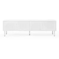 OKWISH Tv-Meubel - Met Kabeldoorvoer En 4 Gesloten Vakken - Voor Woonkamer Slaapkamer Of Hal - MDF En Spaanplaat Wit - 180x40x52 Cm