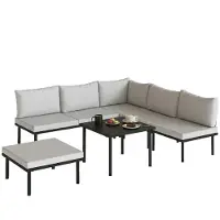 Outsunny Tuinbank Set-Metaal, Polyester-234L x 176B x 64H cm-Lichtgrijs