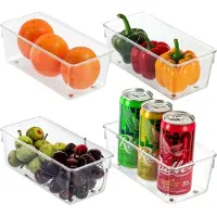 Famanu – 4 Pak Keuken Koelkast & Kast Opslag Trays – 20cm in Lengte – Helder Plastic Koelkast Trommels – Badkamer, Berging, Lade, Diepvries en Huis Opslag Organiser Containers