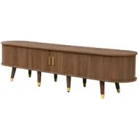 OKWISH TV-Meubel – Rattan Serie – 1 Schuifdeur – Landhuisstijl Met Veel Opbergruimte – MDF Notenbruin – 175×38×45 cm – Met Kabeldoorvoer en Gouden Accenten