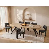 Vente-unique Uitschuifbare eettafel 6 tot 12 plaatsen van mdf en staal - Licht naturel en zwart - KOMONI