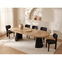 Vente-unique Uitschuifbare eettafel 4 tot 12 plaatsen van mdf en zwart metaal - Licht naturel - JARELIA