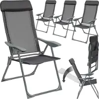 TecTake - Set van 4 Tuinstoelen met Hoge Rugleuning - Aluminium - Klapstoel 5-voudig Verstelbaar met Armleuningen - Fauteuil met Ligfunctie - Tuinmeubelen voor Terras en Camping - Antraciet