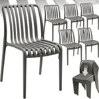 TecTake Set van 6 Tuinstoelen Alcudia - Antraciet - Kunststof Stoelen - Stapelbaar - Stoelen voor Tuin, Terras of Balkon - Weerbestendig en UV-bestendig - Draagkracht 120kg per Tuinstoel