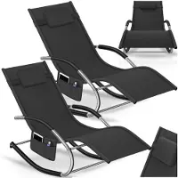 TecTake Ligstoelen Set van 2 – Ergonomische Ligbedden met Schommelfunctie – Relaxstoelen met Hoofdsteun, Armleuningen en Opbergvak – Draagvermogen 120 kg – Zwart