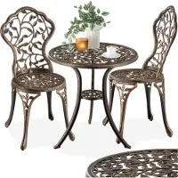 TecTake 2-Persoons Bistroset - Vintage Bistrotafel met 2 Bistrostoeltjes - Aluminium Bistro Set voor Tuin, Terras of Balkon - Weerbestendig - Bronskleurig