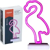 Grundig Tafellamp Flamingo Neon Lamp - Oplaadbaar met 42 LED - Bureaulamp Led USB-C - Sfeerlamp Roze Draadloos voor Slaapkamer n Bureaue