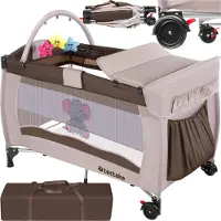TecTake - Reisbedje babybed campingbed Dodo - 132x75x104cm incl. aankleedkussen en draagtas - bruin - 402203