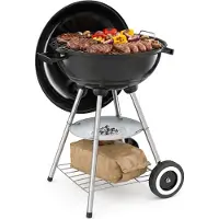 TecTake Houtskool Barbecue - Kogel BBQ - Ø 41,5 cm Grillplaat - Grill met 2 Wielen - Smoker met Deksel - Rond - Zwart - Metaal