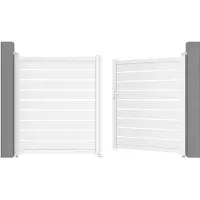 Vente-unique Aluminium openslaande poort opengewerkt L305 x H180 cm wit- PRIMO