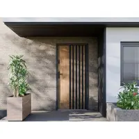 Vente-unique Voordeur van vol staal H207 x L100 cm - Eikeneffect met zwarte strepen - 55 cm dikte - Draait rechts open - COBRITA
