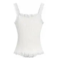 MixRay Aansluitende mouwloze kanten ribblouse met knopen