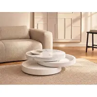 Vente-unique Ronde, draaiende salontafel met 1 nis in MDF - Witte marmerlook en witte lak - JANITA