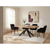 Vente-unique Uitschuifbare eettafel 6 tot 10 plaatsen van mdf en hevea - Naturel en zwart - CATONAV