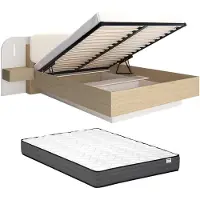 Vente-unique Bed met opbergruimte hout beige 160 x 200 cm