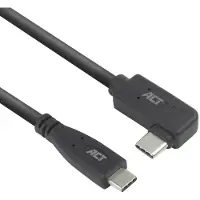 ACT AC7405 USB 3.0 Kabel 10Gbps 60W USB Type-C (recht) naar USB Type-C (haaks links/rechts) | Zwart | 50 cm