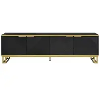 STILVORA TV-meubel - Geometrische 3D Deuren Met Gouden Accenten - Ruime Opbergruimte En Kabelbeheer - MDF - 160x37,5x48 cm - Zwart