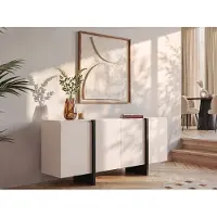 Vente-unique Buffetkast met 4 deuren van mdf - Beige en zwart - LUVONIA