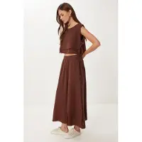 Happiness İstanbul Katoenen Mouwloze Blouse en Wijde Rok Set