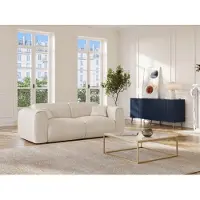 Vente-unique Driezitsslaapbank express van beige stof met textuur - Slaapoppervlak 140 cm -POGNIA