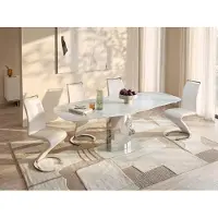 Vente-unique Eettafel TALICIA uitschuifbaar van gehard glas en metaal - 6 tot 8 personen - wit