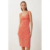 Happiness İstanbul Bloemenprint Mouwloze Midi-jurk met U-hals