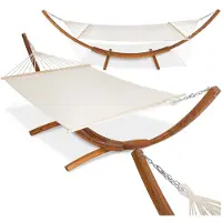 TecTake - XXL hangmat hardhouten frame - ligmat schommelmat - 415 x 150 x 124 cm - 401995