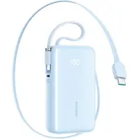 JOYROOM Powerbank Jr-Pr2L, 10000 mAh, 35W, met ingebouwde opvouwbare USB-C kabel en Lightning kabel, blauw