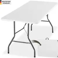 TecTake Inklapbare Campingtafel - 180 x 70 x 74 cm - Kampeertafel - Picknicktafel - Tuintafel - Weerbestendig - Buffettafel - Met Draaggreep - Wit