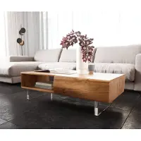 DELIFE Salontafel New Live-Edge 115x60 cm acacia natuur 2 schuiflade 1 vak acrylpootjes