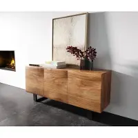 DELIFE Dressoir New Live-Edge 145 cm acacia natuur 3 deuren met metalen sledepoten zwart
