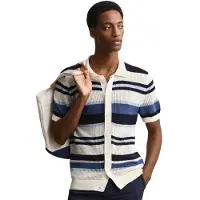 Gant Gestreepte creme donkerblauw polo met boord