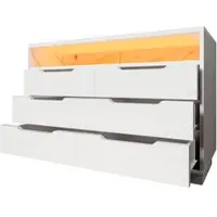 OKWISH Dressoir - Met Ledverlichting - 120×40×85 Cm - 6 Lades En Open Vak - Met Marmerlook Details - Spaanplaat Wit