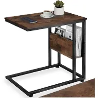 TecTake C-Vormige Bijzettafel van Hout en Metaal – Industrieel Design, Salontafel met Zijvak, 55x36,5x60 cm, Zwart Metalen Frame – industrial dark